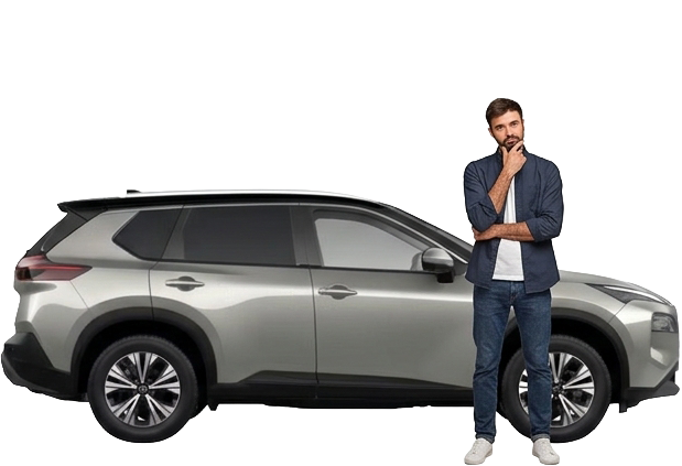 Comprador ao lado do carro na linha do tempo da compra.